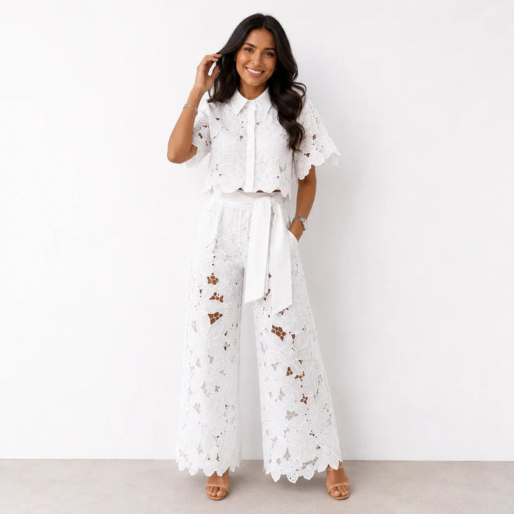 Leila™ – Button-Front Eyelet Embroidered Two Piece Set