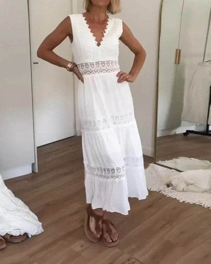 Sigrid™ – Elegant Sommer Maxi Kjole med Blonderdetaljer