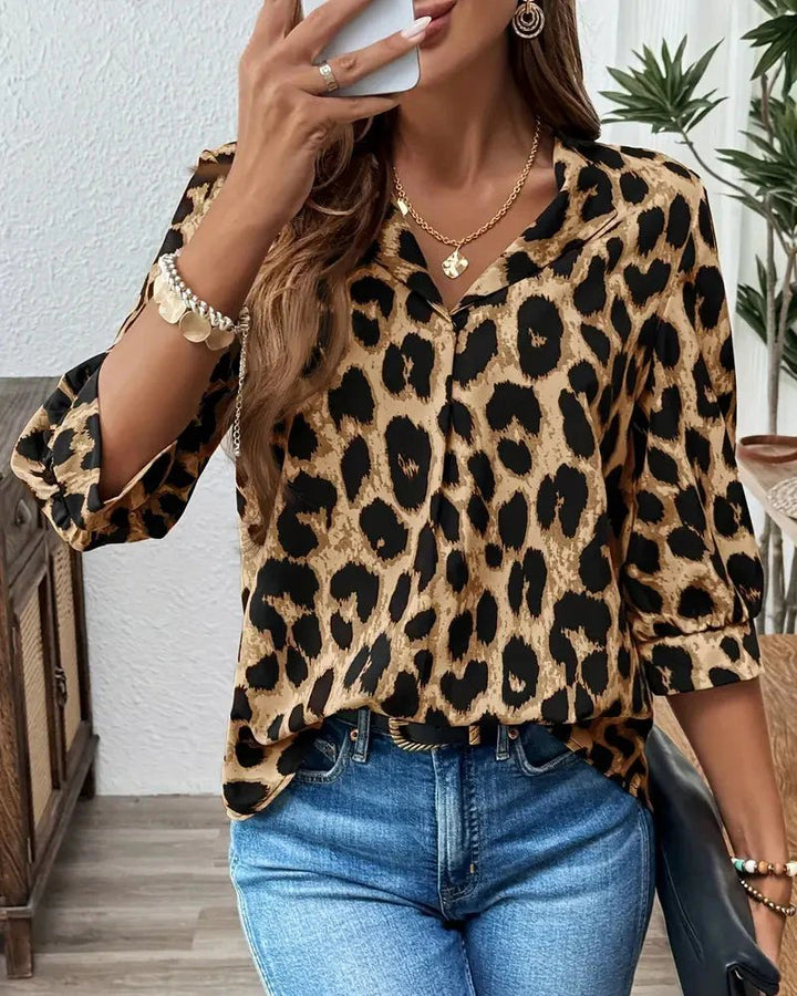 Ida™ – Bluse med leopardmønster og trekvartlange ermer