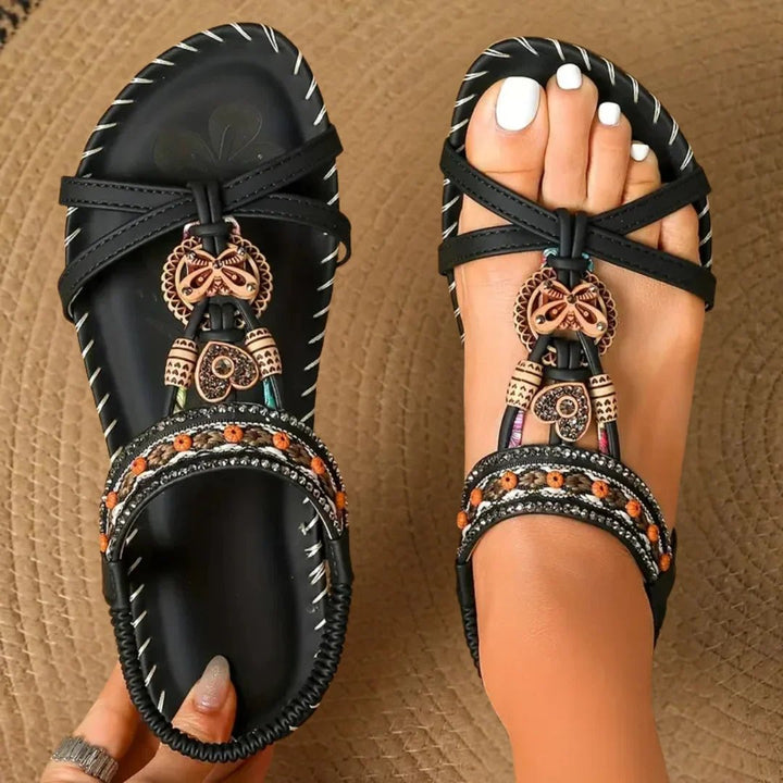 Emma™ – Boho Perlebehandlede Flate Sommarsandaler