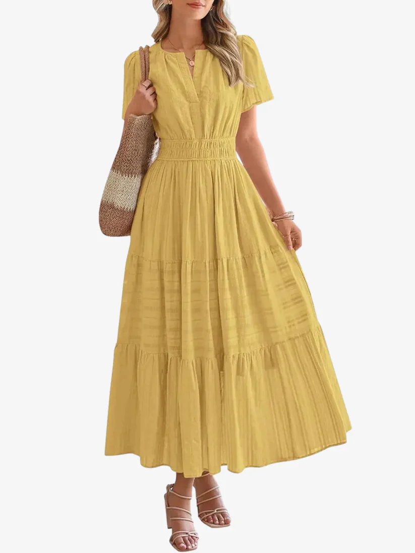 Emilie™ – V-hals Smocked Midje Lagdelt Maksikjole