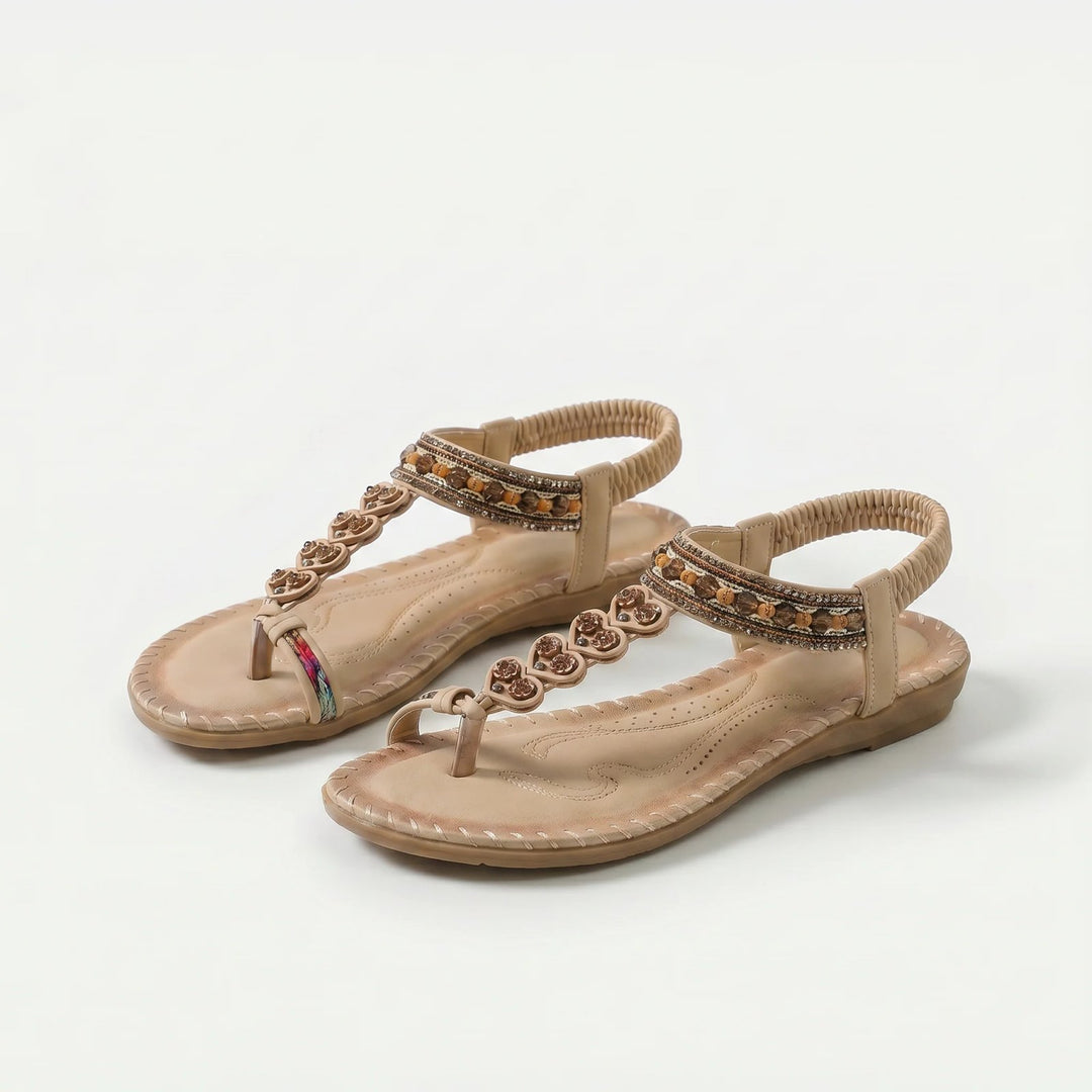 Marthe™ – | Boho Perlebelagte Ortopediske Flate Sandaler