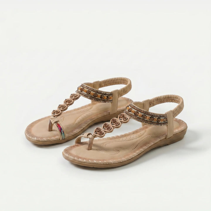 Marthe™ – | Boho Perlebelagte Ortopediske Flate Sandaler