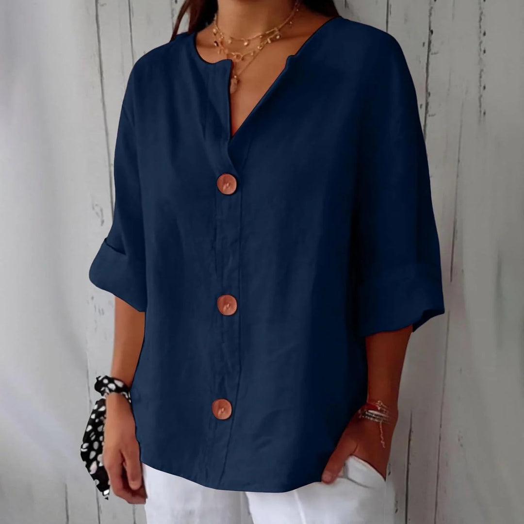 Karin™ – Pustende Løs Passform Knappefront Bluse