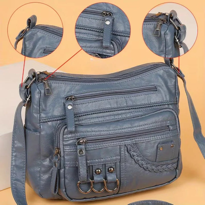 Kaia™ – Multi Zip Kompartment Vegansk Crossbody Veske
