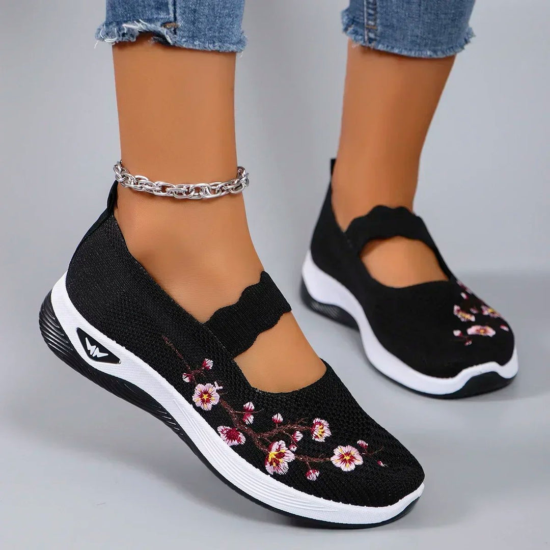 Lara™ – Blomsterbroderte Pustende Mesh Gå-Sneakers