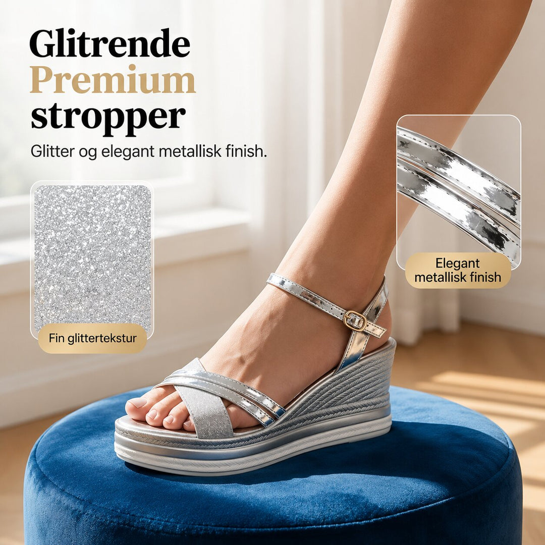 Kira™ – Skinnende Stropp Wedge Sandaler