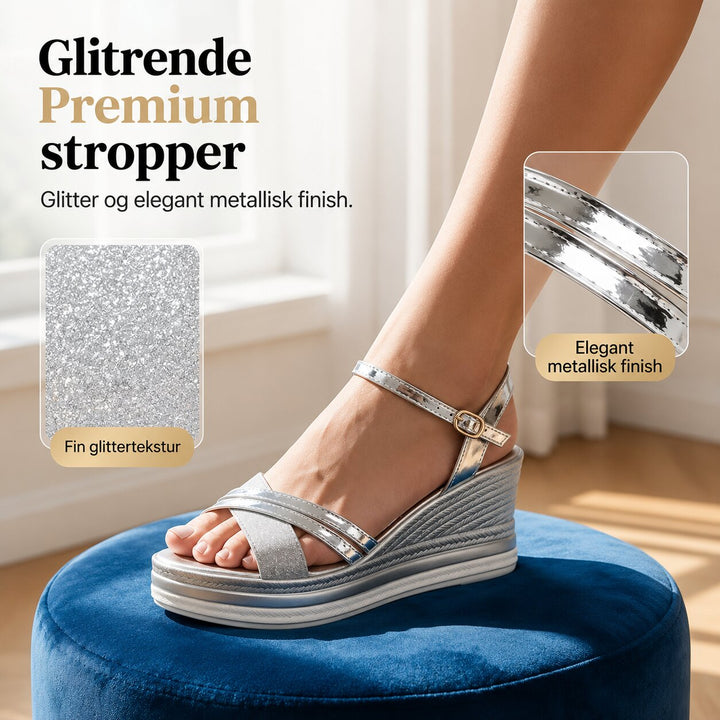 Kira™ – Skinnende Stropp Wedge Sandaler