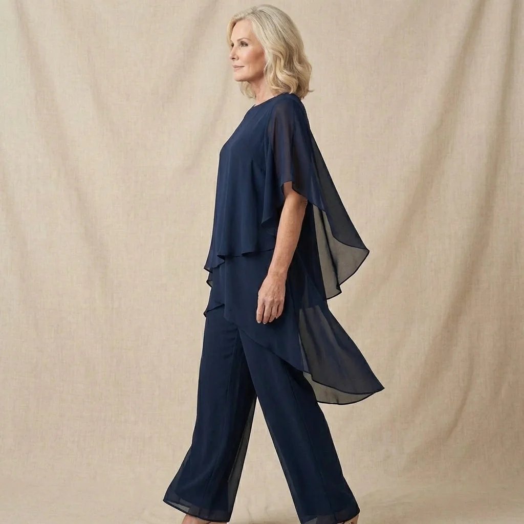 Ingrid™ – Drapert V-hals Topp med Bred Beina Palazzo Sett