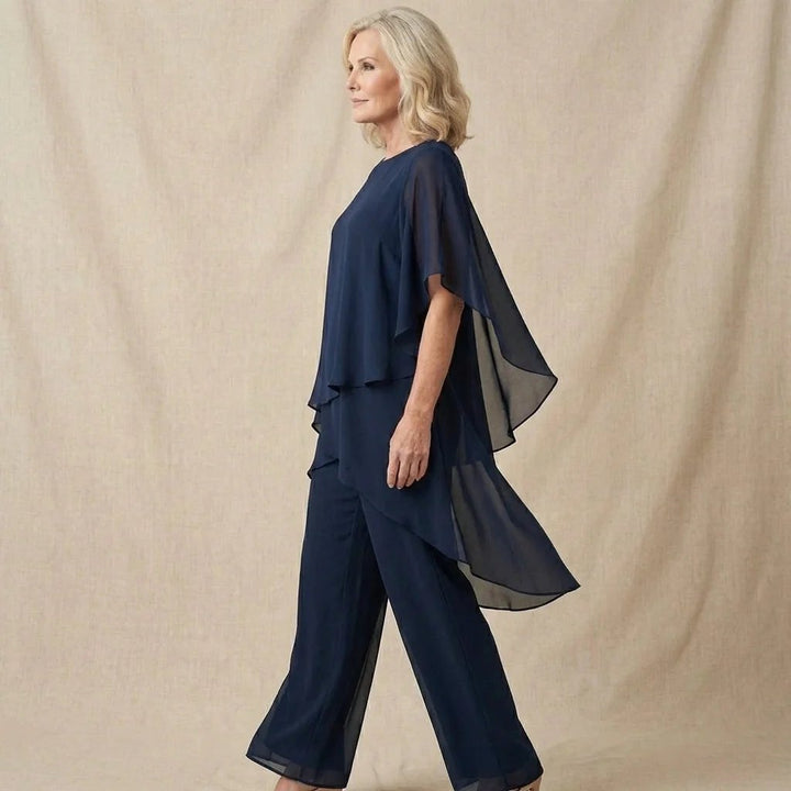 Ingrid™ – Drapert V-hals Topp med Bred Beina Palazzo Sett