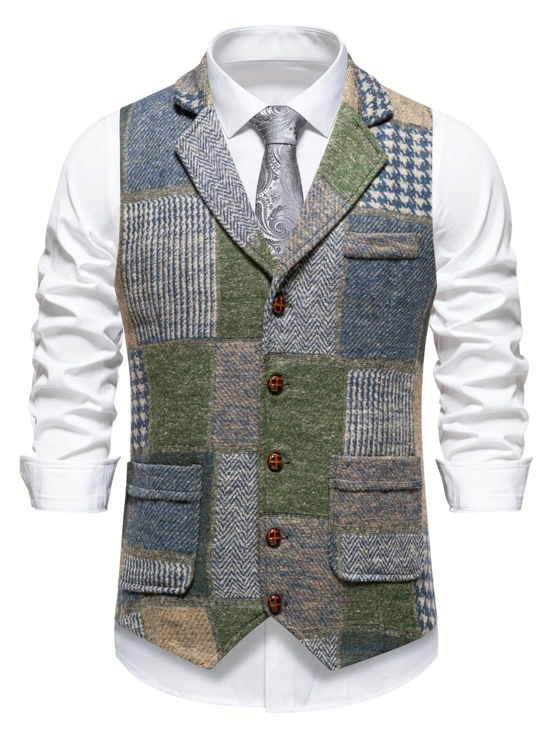 Andreas™ – Småknapp-Front Lappeteppe Quiltet Vest