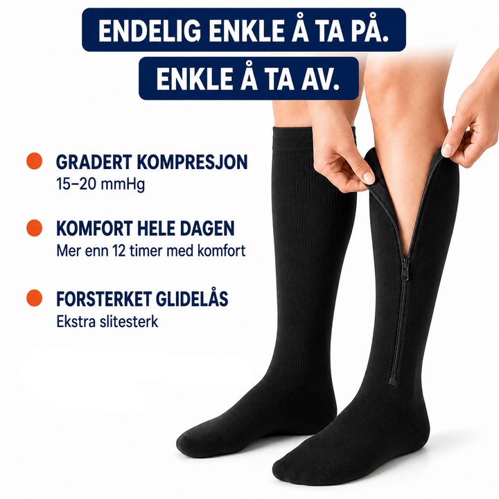 Fanny™ – Klassiske kompresjonsknærhøye sokker med glidelås