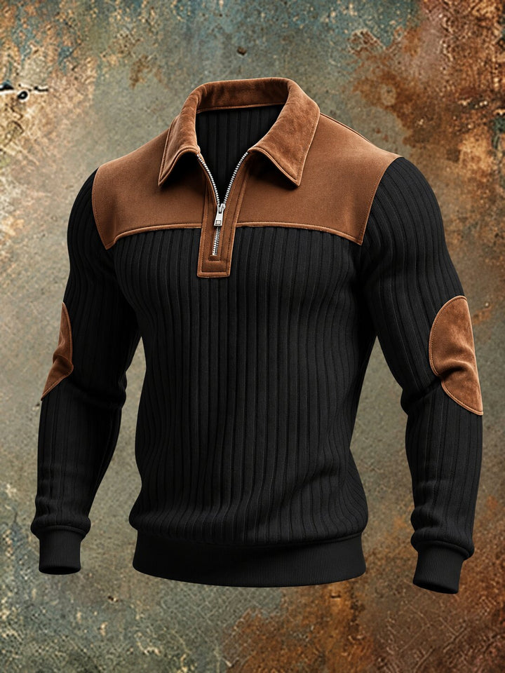 Leif™ – Ribbete Quarter Zip Genser med Albuelapper