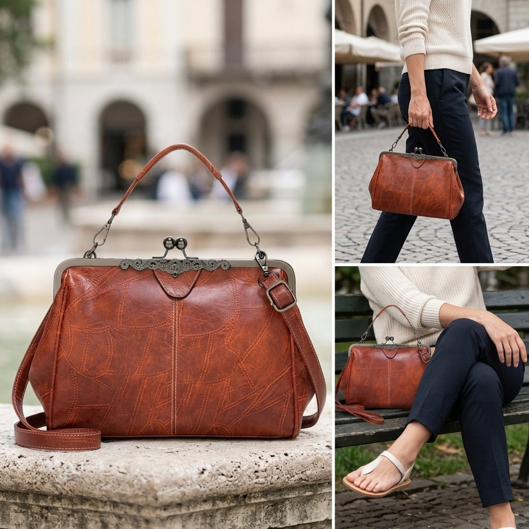 Margit™ – Vintage Ramme med Klemme Topphåndtak Skulderveske