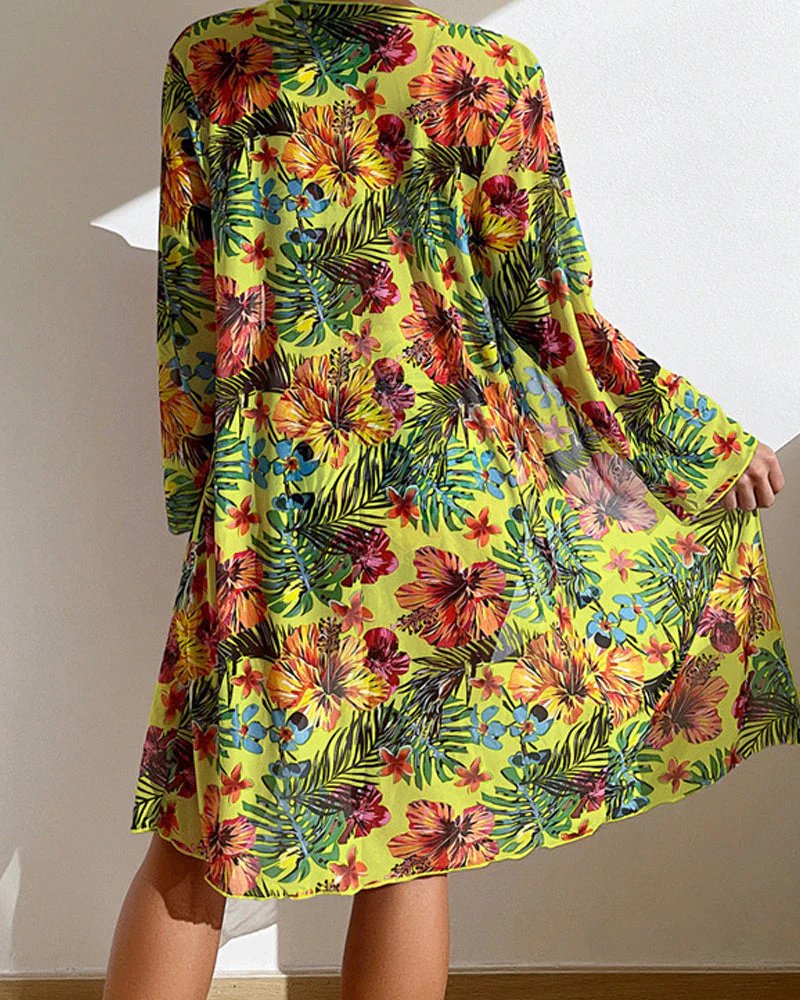 Runa™ – Blomstertrykk Bikini Sett med Cover-Up