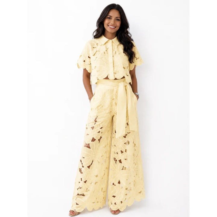 Leila™ – Button-Front Eyelet Embroidered Two Piece Set