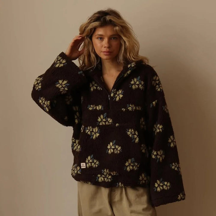Flora™ – Blomstrete Sherpa Halv-Glidelås Pullover Fleece
