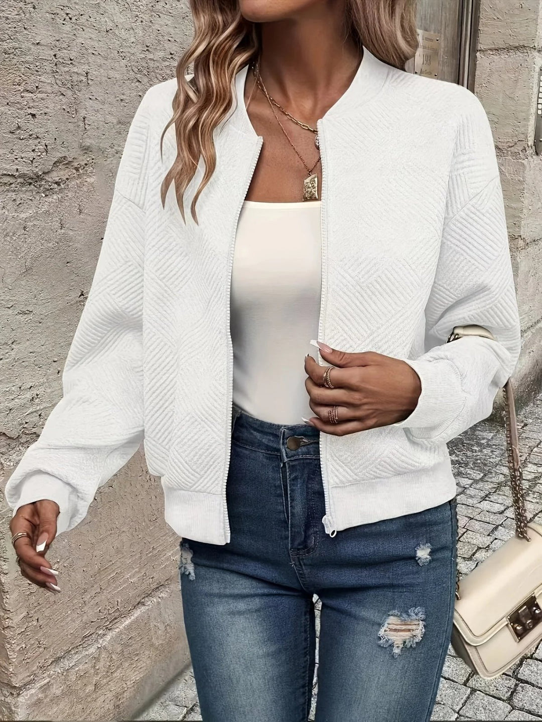 Laura™ – Teksturert Zip-Up Bomberjakke