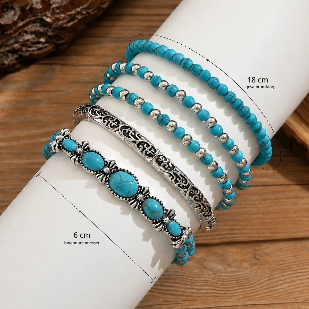 Esme™ – Boho Turkis Perle Stable Armbåndsett