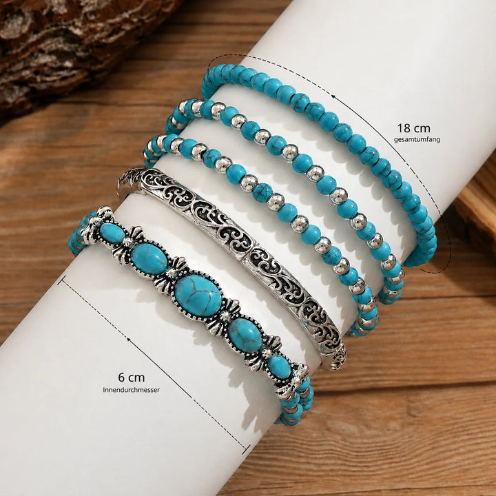 Esme™ – Boho Turkis Perle Stable Armbåndsett