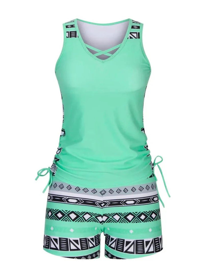 Sara™ – V-hals Geometrisk Mønster Tankini Sett