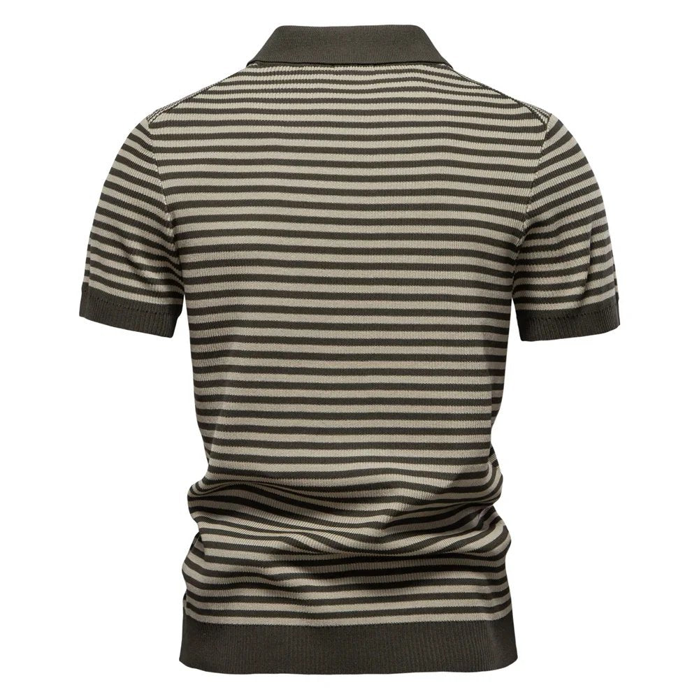 Leander™ – Stripete Strikket Polo med Åpen Krage