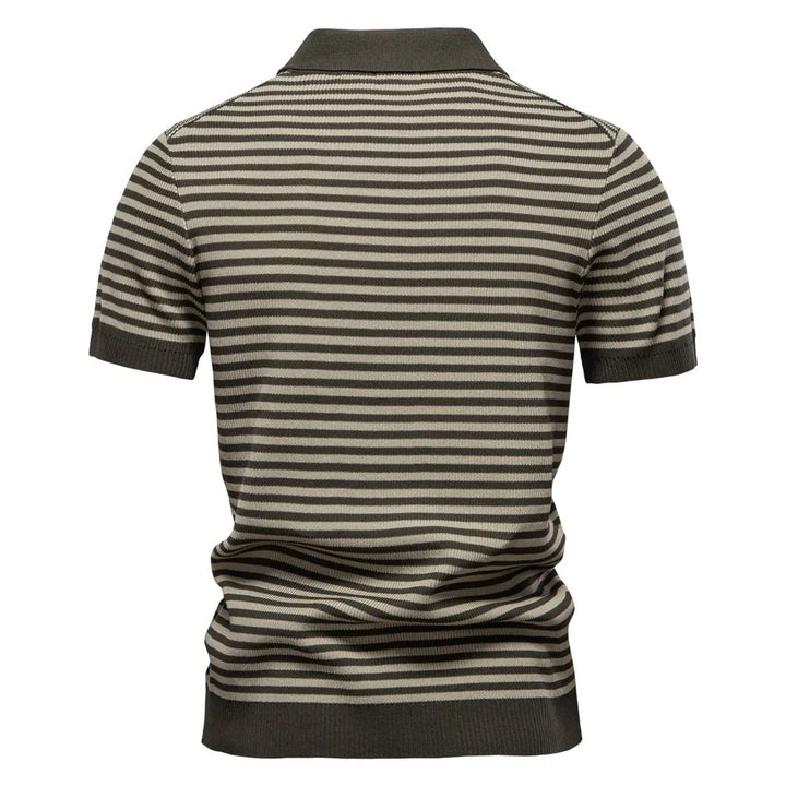 Leander™ – Stripete Strikket Polo med Åpen Krage
