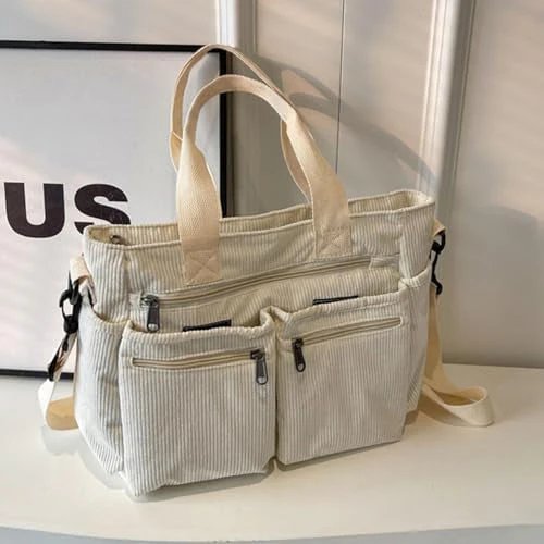 Michelle™ – Funksjonell Ribbete Tote Bag med Lommer