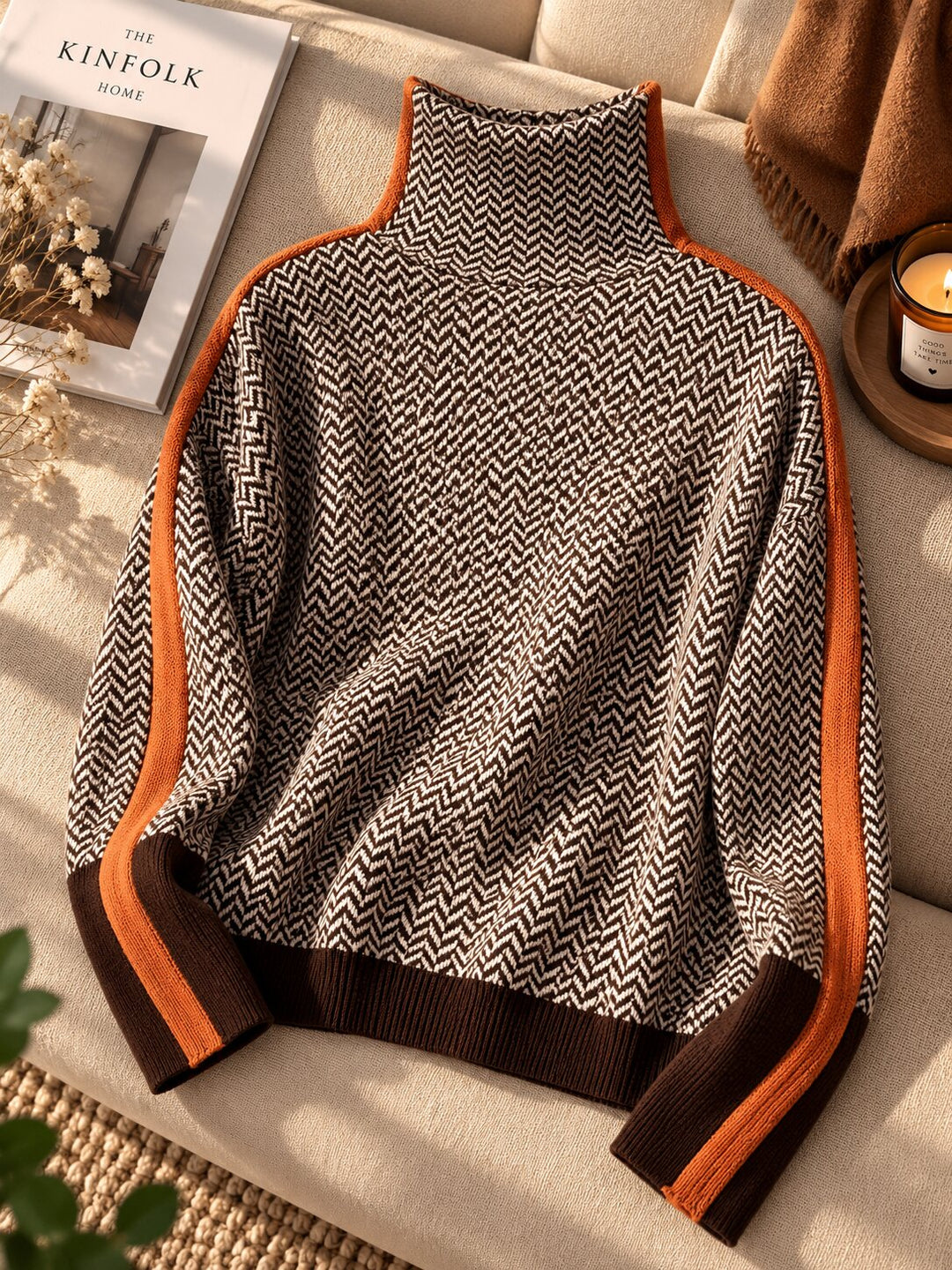 Erica™ – Chevron Turtleneck med Kontraststripe Genser