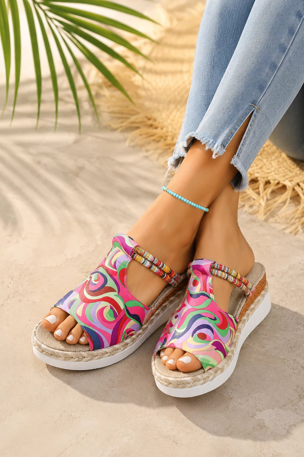 Lina™ – Boho Print Platå Sko med Vedge