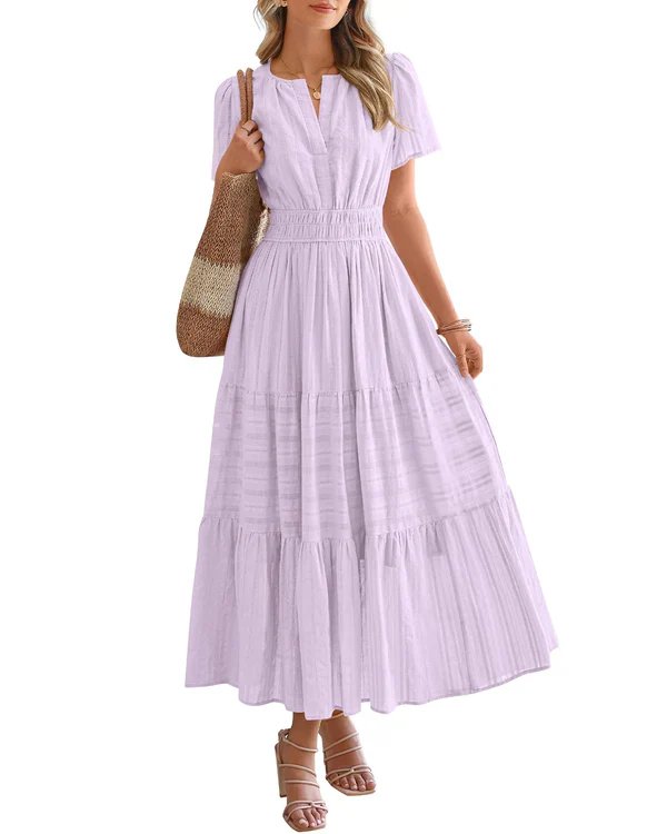 Emilie™ – V-hals Smocked Midje Lagdelt Maksikjole