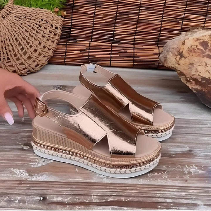Alexandra™ – Metalliske Platå Sandaler med Ortopedisk Støtte