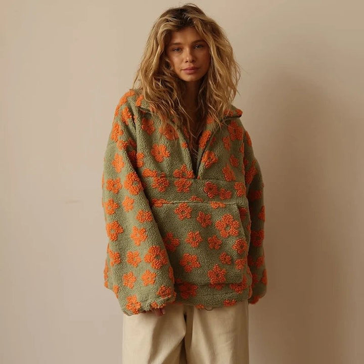 Flora™ – Blomstrete Sherpa Halv-Glidelås Pullover Fleece
