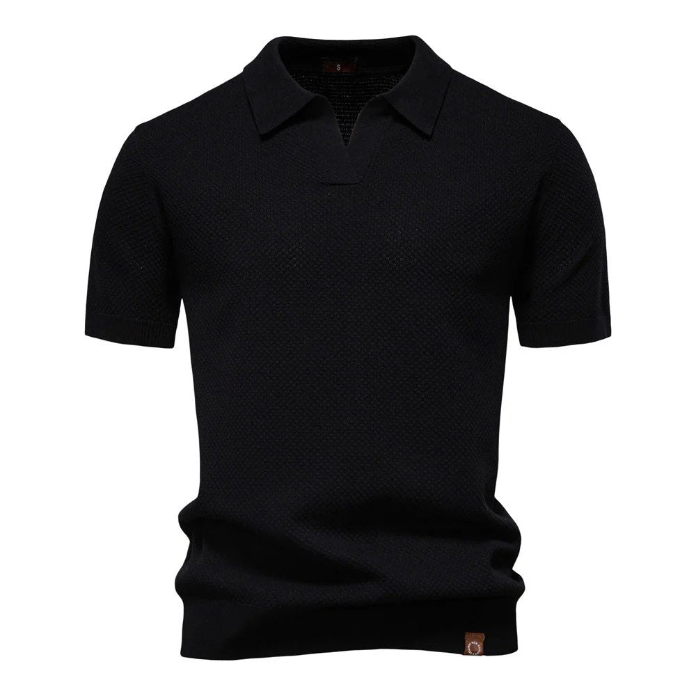 Liam™ – Strukturert Strikket Polo med Åpen Krage