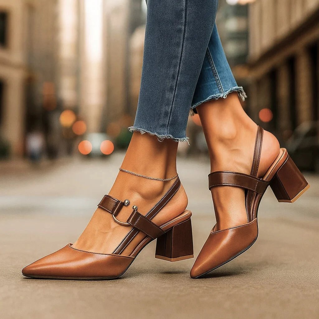 Grete™ – Spiss Slingback Blokkhæl Pumps