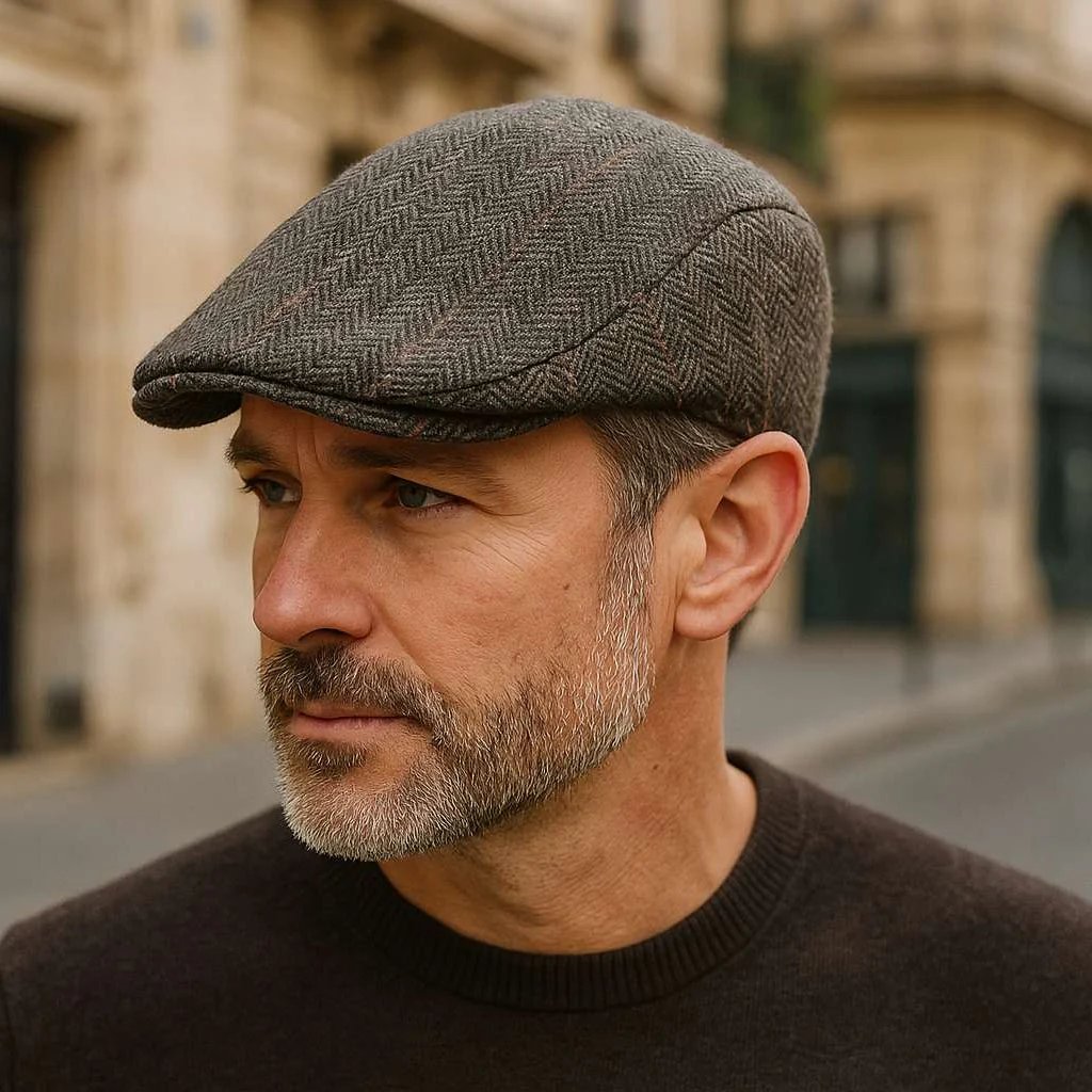 Mikkel™ – Strukturert herringbone flat cap med justerbar stropp