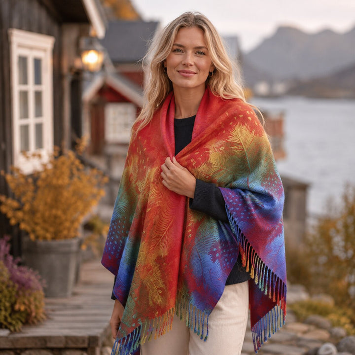 Bellina™ – Fjær Jacquard Fringed Sjall Wrap