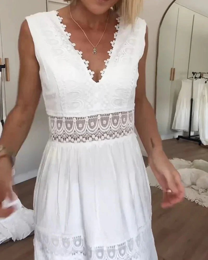 Sigrid™ – Elegant Sommer Maxi Kjole med Blonderdetaljer