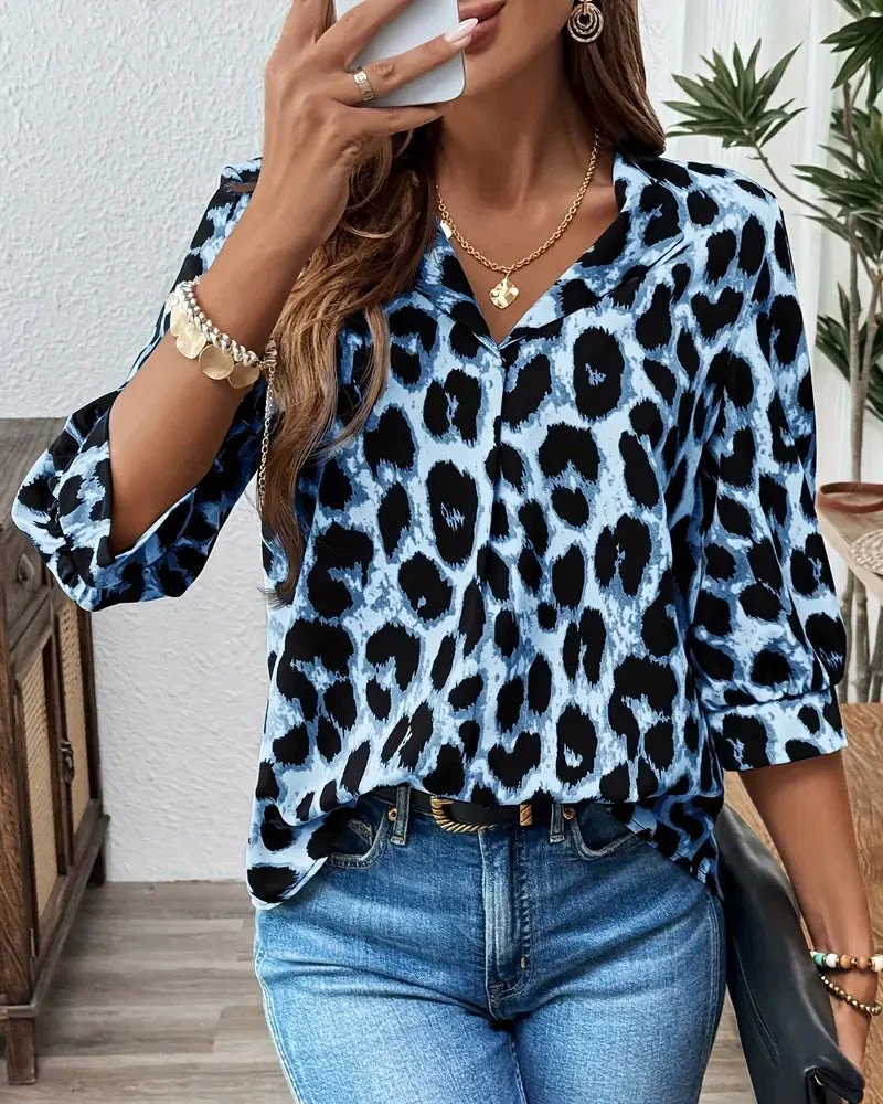 Ida™ – Bluse med leopardmønster og trekvartlange ermer