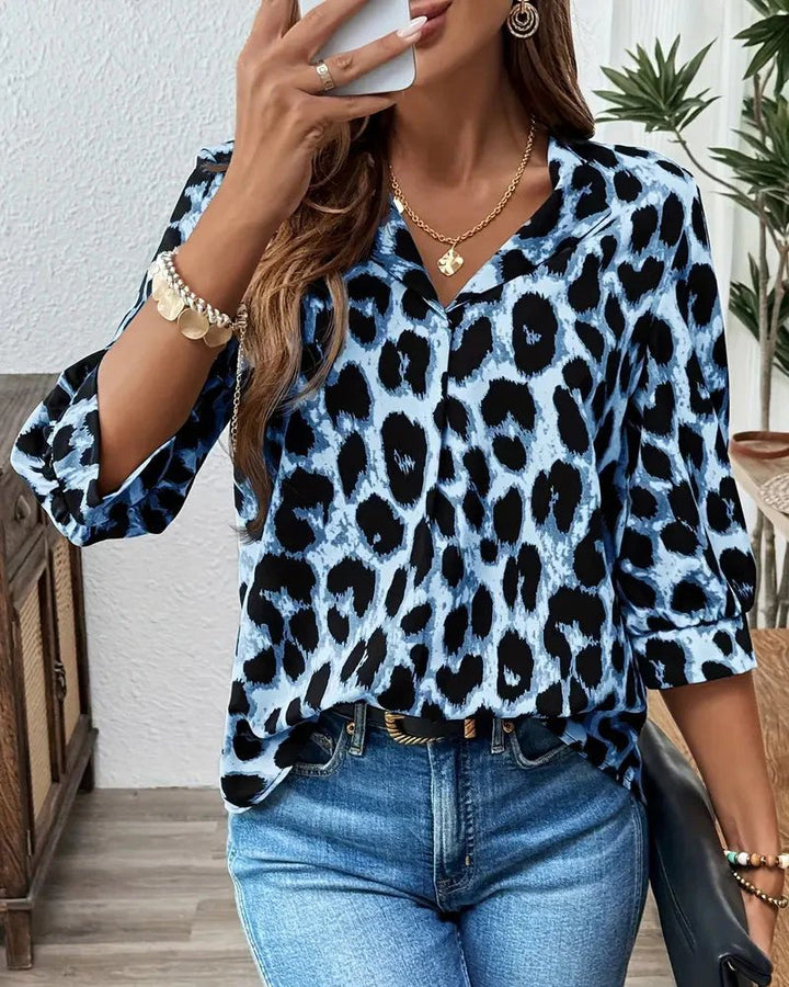 Ida™ – Bluse med leopardmønster og trekvartlange ermer