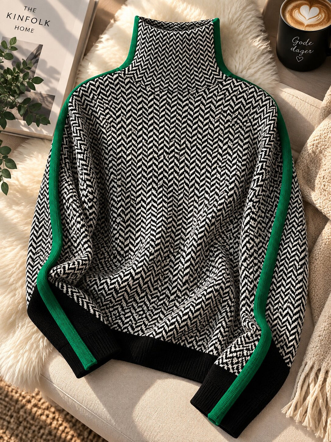 Erica™ – Chevron Turtleneck med Kontraststripe Genser