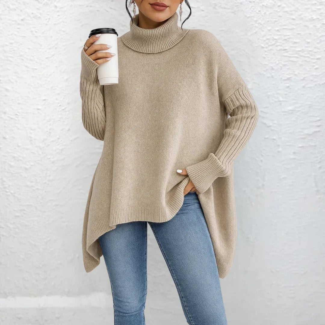 Maud™ – Oversized høyhalset genser med høy/lav design