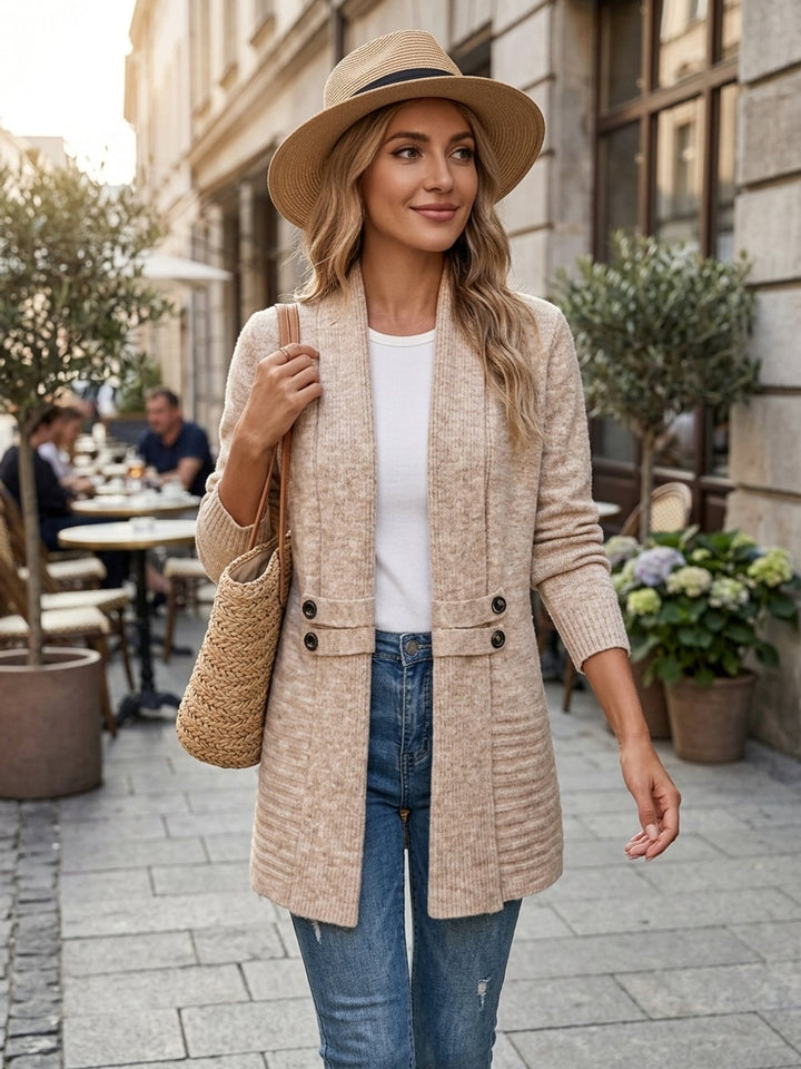 Karine™ – Ribbete Åpen Front Strikkegenser
