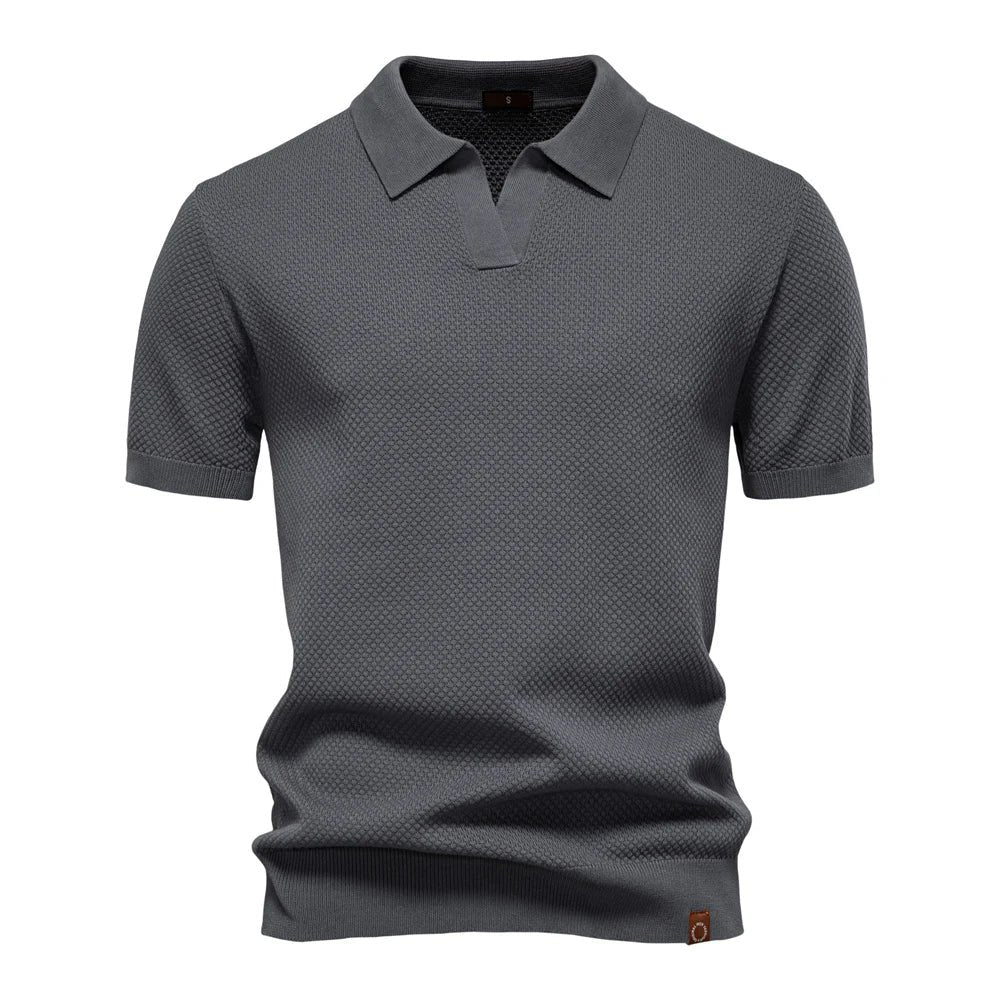 Hugo™ – | Strukturert Strikket Polo med Åpen Krage