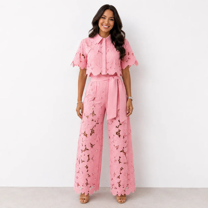 Leila™ – Button-Front Eyelet Embroidered Two Piece Set