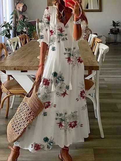 Leah™ – Strømmende V-hals Lett Maxi Kjole