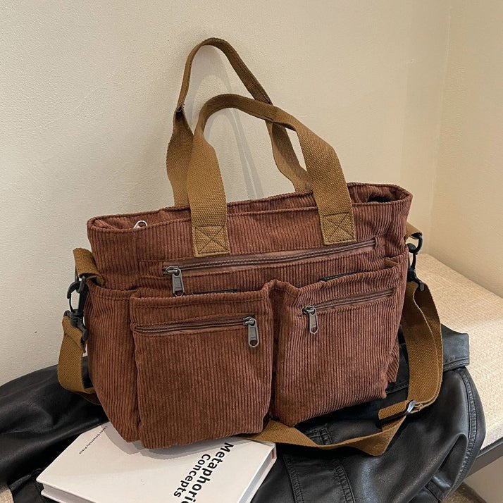 Michelle™ – Funksjonell Ribbete Tote Bag med Lommer