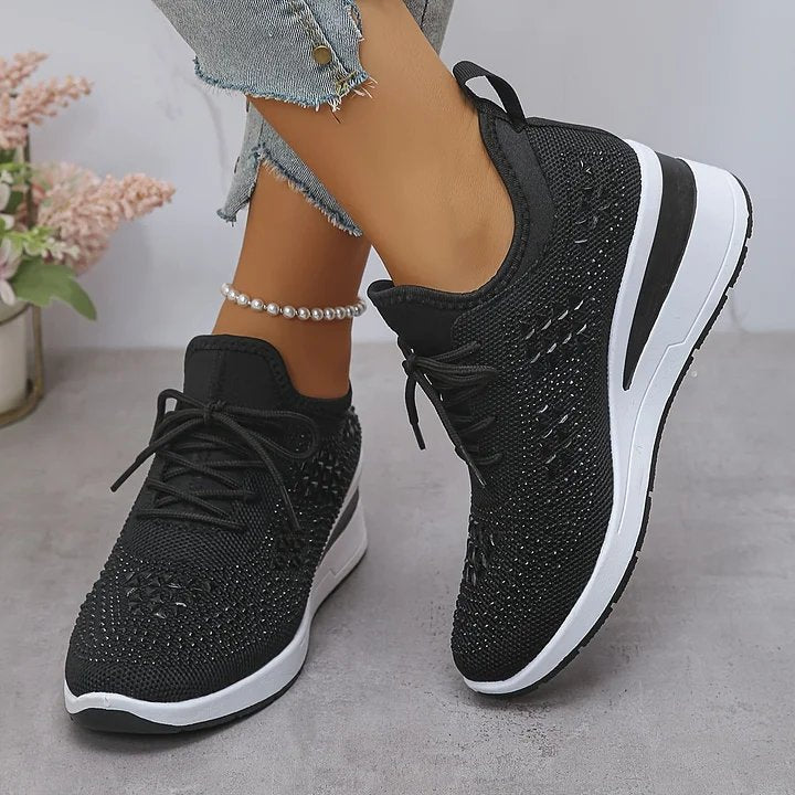 Berit™ – Hevet komfort sneakers med rhinstein detaljer
