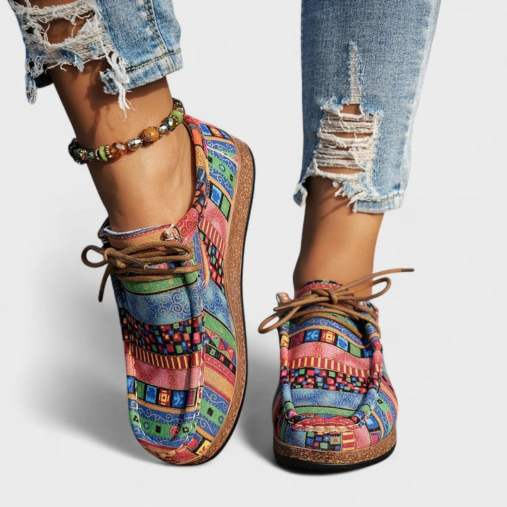 Tonje™ – | Boho Patchwork Snøring Plattform Sneakers