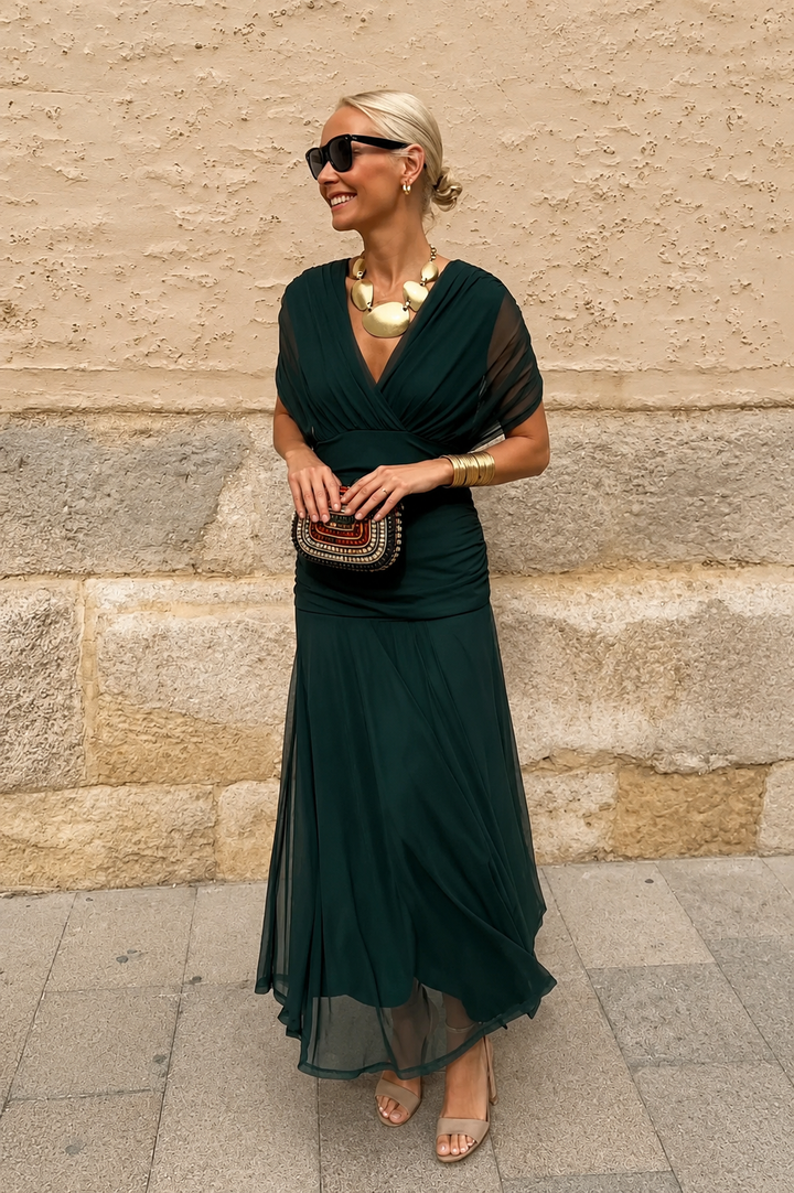 Hedda™ – Blomstrete Off-Shoulder Plisse Maxi Kjole